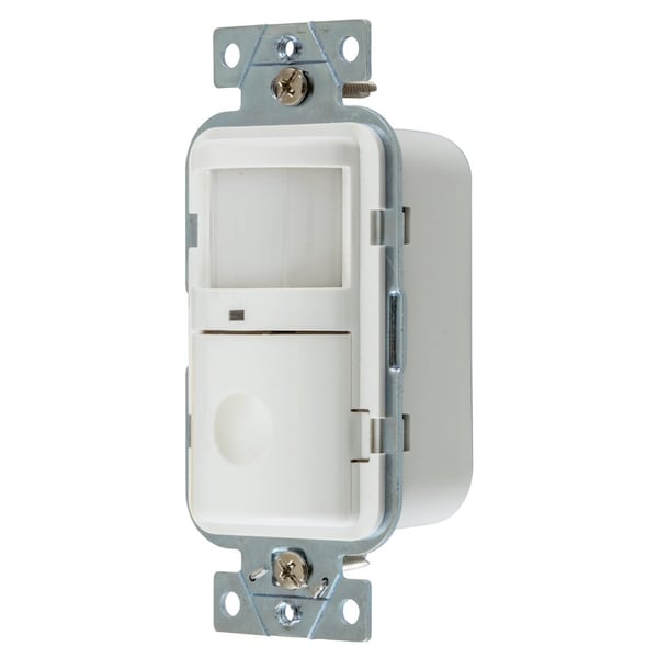 Occupancy Snsr Wall Swtch, Passive Infrared Motion Snsr, Auto On, Manual Adjusting, 120V AC, White